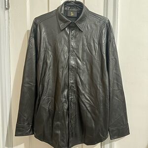 OVO October’s Very Own Black Vegan Leather Shirt Jacket Owl Logo – Size M
